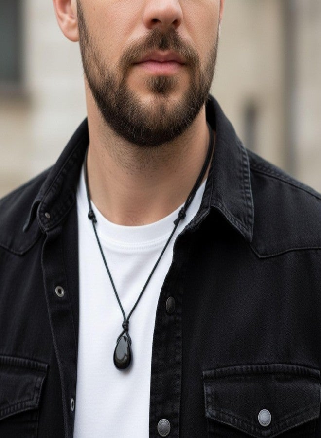 Luck Strings Natural Black Tourmaline Pendant Necklace Energy Shield Protection Jewelry Cord necklace Men Women - Image 3