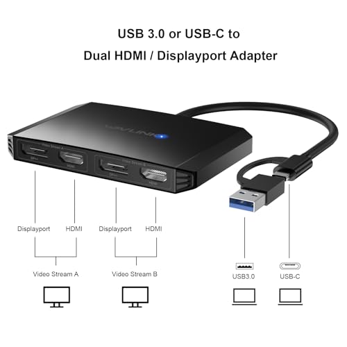 WAVLINK USB C and USB 3.0 to Dual 4K DisplayPort/HDMI Adapter, Displaylink Monitor Splitter Extended Display for Dual Monitor 4K@60Hz, HDMI/DP Splitter Compatible with Mac M1-M4,Window Laptop-Black - Image 2