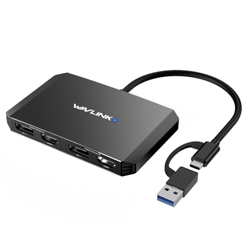 WAVLINK USB C and USB 3.0 to Dual 4K DisplayPort/HDMI Adapter, Displaylink Monitor Splitter Extended Display for Dual Monitor 4K@60Hz, HDMI/DP Splitter Compatible with Mac M1-M4,Window Laptop-Black - Image 1