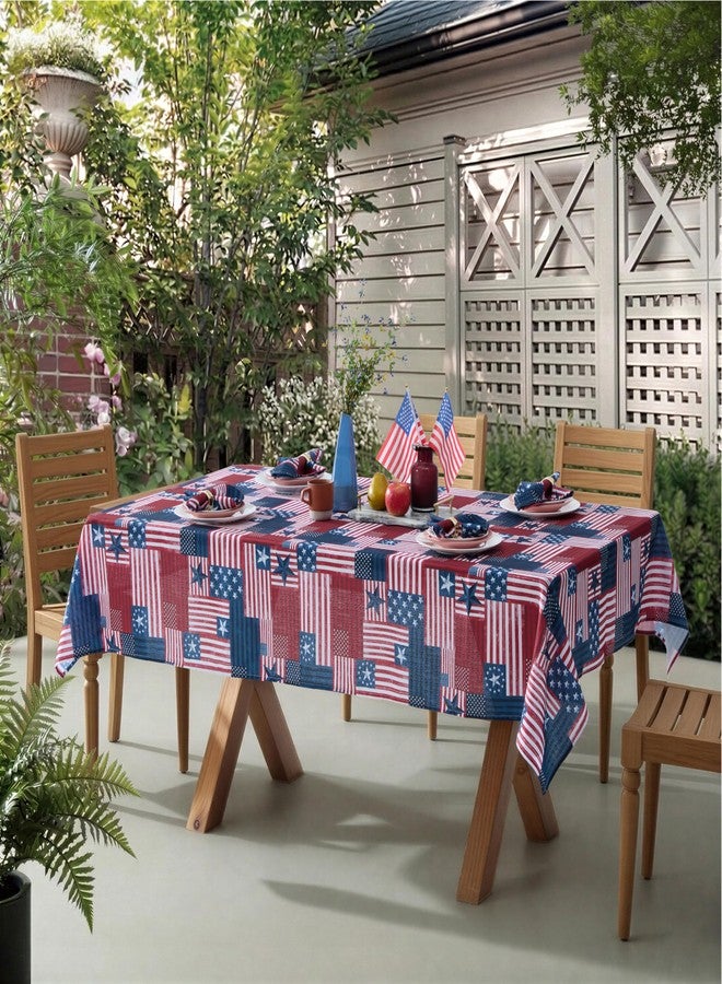 Newbridge Blue and Red Patriotic Flag 60 x 120 Inch Rectangle Fabric Tablecloth, American Flag Patchwork, Indoor Outdoor Stain and Water Resistant Fabric Table Cover - Image 2