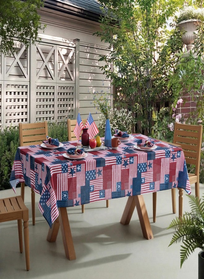 Newbridge Blue and Red Patriotic Flag 60 x 120 Inch Rectangle Fabric Tablecloth, American Flag Patchwork, Indoor Outdoor Stain and Water Resistant Fabric Table Cover - Image 5
