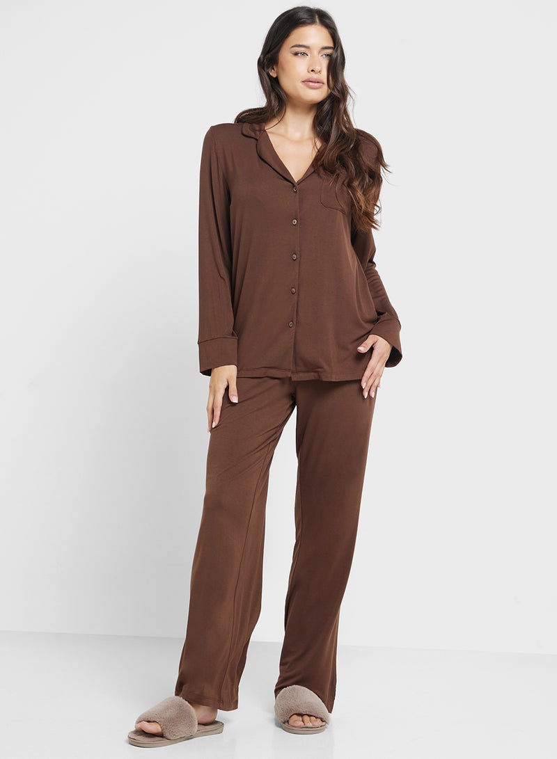 Ginger Soft Touch Modal Button Down Pyjama Set - Image 1