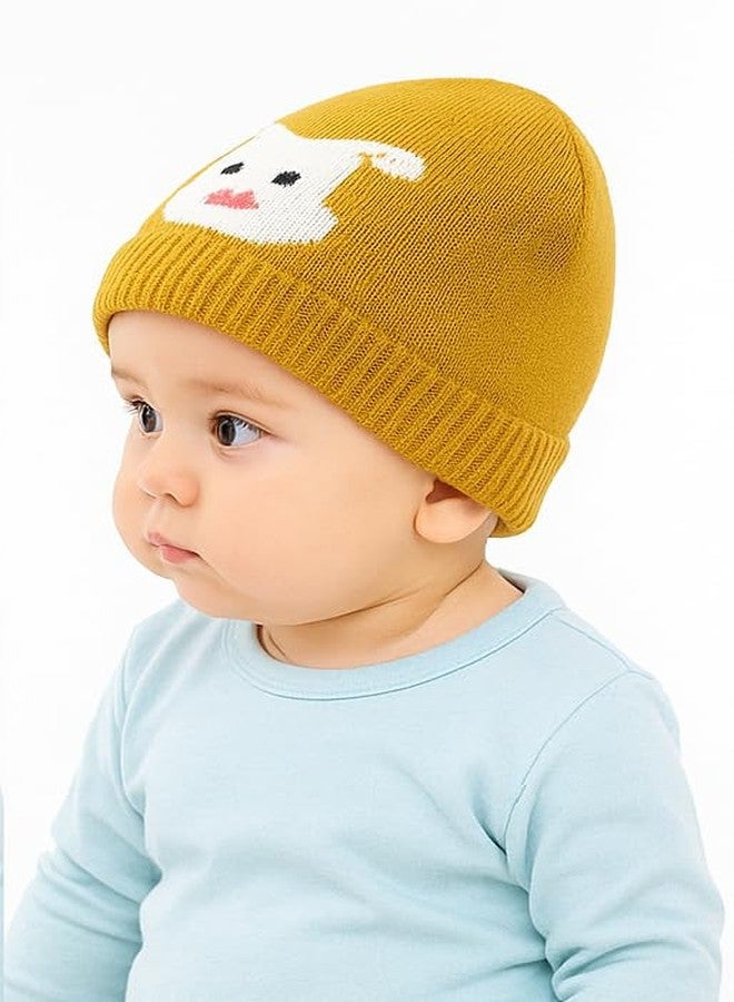 CHACKO Kids Soft Woollen Winter Beanie Cap - Warm & Stretchable Wool Hat for Boys & Girls |Yellow 1 Pcs| Age 1 to 10 Years - Image 4