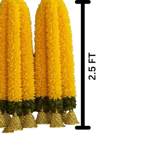 RR Crafts 5 Pcs Bell Yellow Gajra Hangings Decoration for Home | Artificial Mogra Garlands 2.5ft Each | Mandir Pooja Room Ganpati Lakshmi Varalakshmi Diwali Door Wall Decor Backdrop Festival Decorat - Image 2