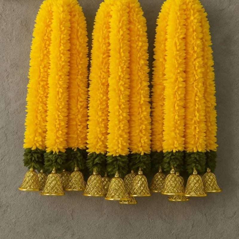 RR Crafts 5 Pcs Bell Yellow Gajra Hangings Decoration for Home | Artificial Mogra Garlands 2.5ft Each | Mandir Pooja Room Ganpati Lakshmi Varalakshmi Diwali Door Wall Decor Backdrop Festival Decorat - Image 4