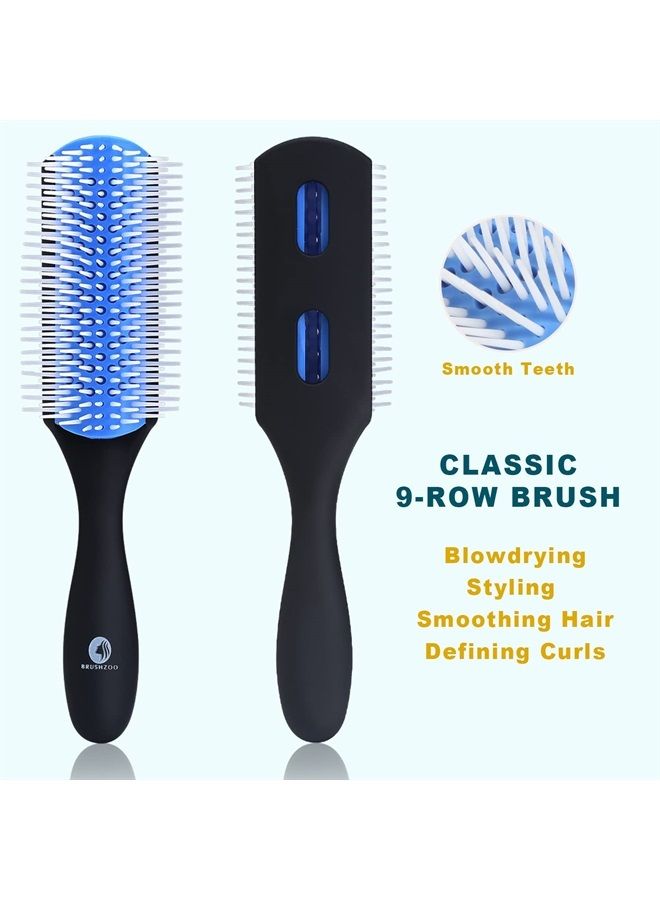 O BRUSHZOO فرشاة BRUSHZOO لفك تشابك الشعر المجعد، فرشاة شعر للنساء والرجال أو الأطفال ذوي الشعر المجعد، فرشاة فك تشابك للشعر الطبيعي 3/4abc، فك تشابك أسهل وأسرع في أيام الغسيل (أزرق) - Image 2