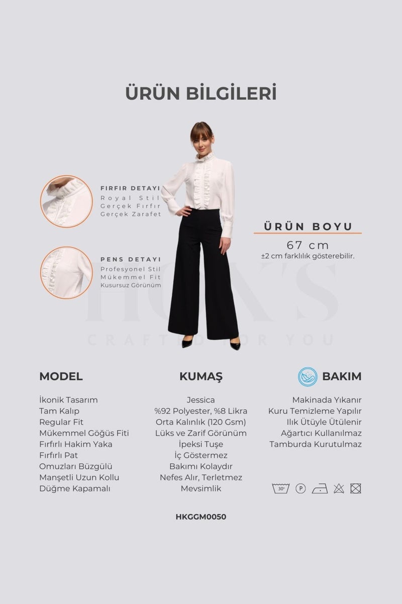 HOX'S Juliet | Designer Shirt, Judge Collar, Cuffed, Long Sleeves, Ruffled Collar and Placket - Black  - Image 2
