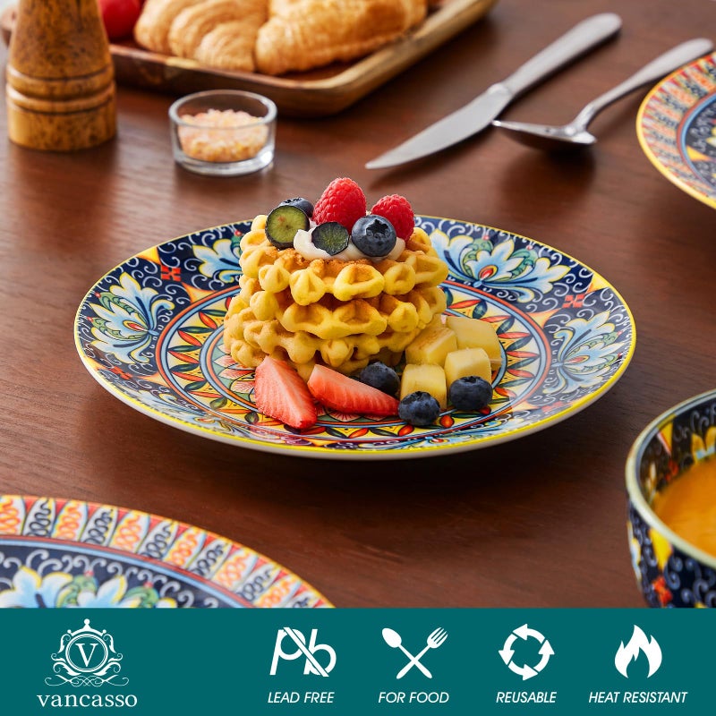 vancasso 12 Pieces Dinnerware Sets, Yellow Plates and Bowls Set, Porcelain Dishes Set for 4, Microwave and Dishwasher Safe, Scratch Resistant, Bohemian Style Dining Ware Service for 4, Series SIMI - Image 3