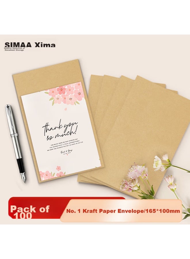 Simaa 100 ورقة رقم 1 أظرف كرافت فارغة، 165*100mm ملفات المستندات، ملفات المجلدات، أظرف الفواتير وكشوف المرتبات، 25072 - Image 1
