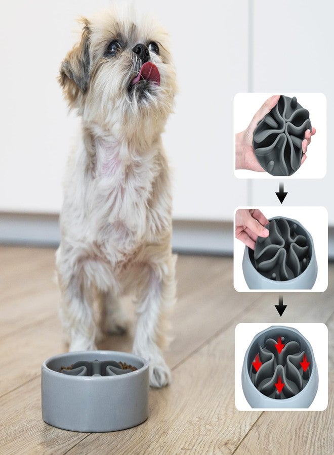 DEWVIE Slow Feeder Dog Bowls Insert, Silicone Slow Feeder Bowl with Strong Suction Cups Perfect for Stainless Steel Glass Ceramic Dog Bowls (Grey, Large Size) - Image 2