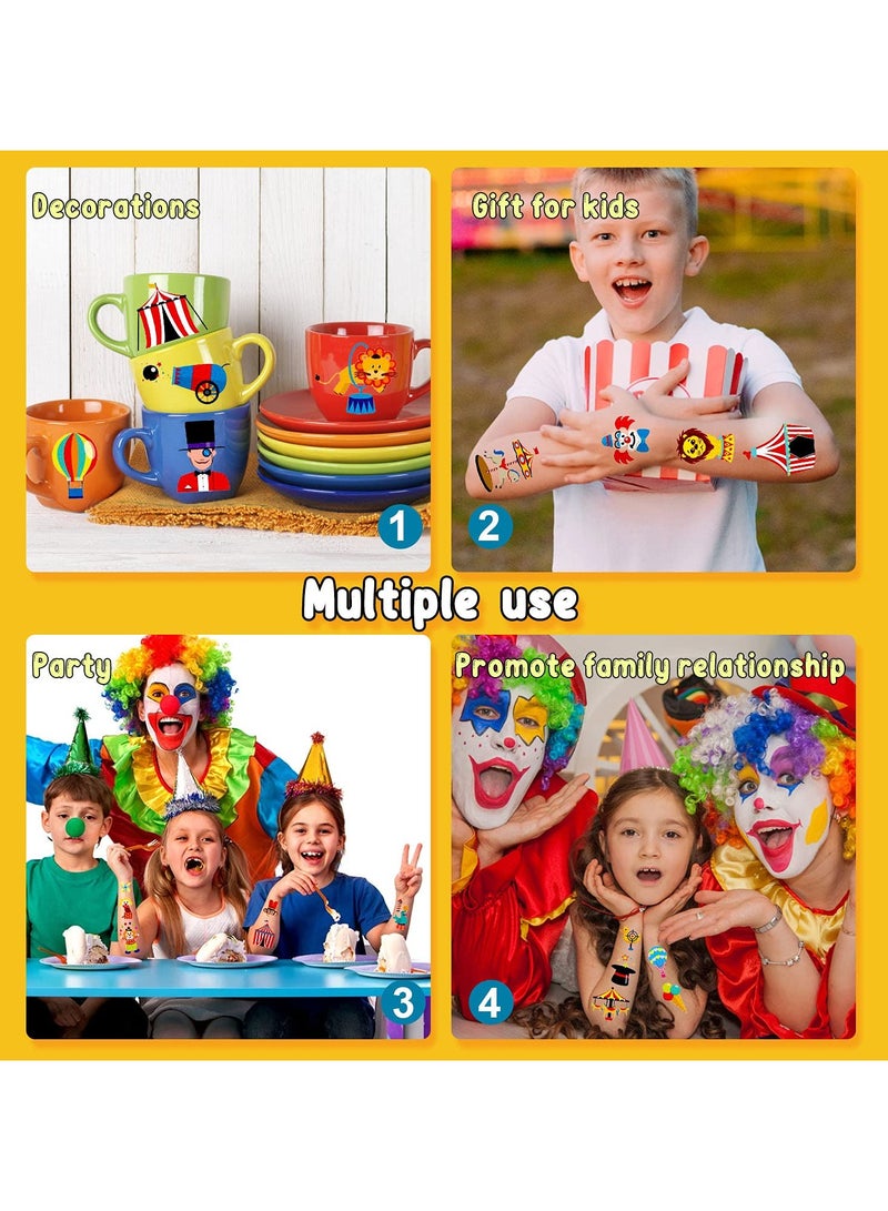 قوس قزح أورينبو 10 أوراق ديكورات حفلات بطابع السيرك الكرنفالي، 115 نمطًا من وشم السيرك الكرنفالي المؤقت للأطفال، لوازم الحفلات، هدايا، ملصقات وشم السيرك الملونة لحفلات الكرنفال، ألعاب - Image 3