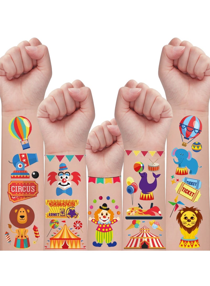 قوس قزح أورينبو 10 أوراق ديكورات حفلات بطابع السيرك الكرنفالي، 115 نمطًا من وشم السيرك الكرنفالي المؤقت للأطفال، لوازم الحفلات، هدايا، ملصقات وشم السيرك الملونة لحفلات الكرنفال، ألعاب - Image 1