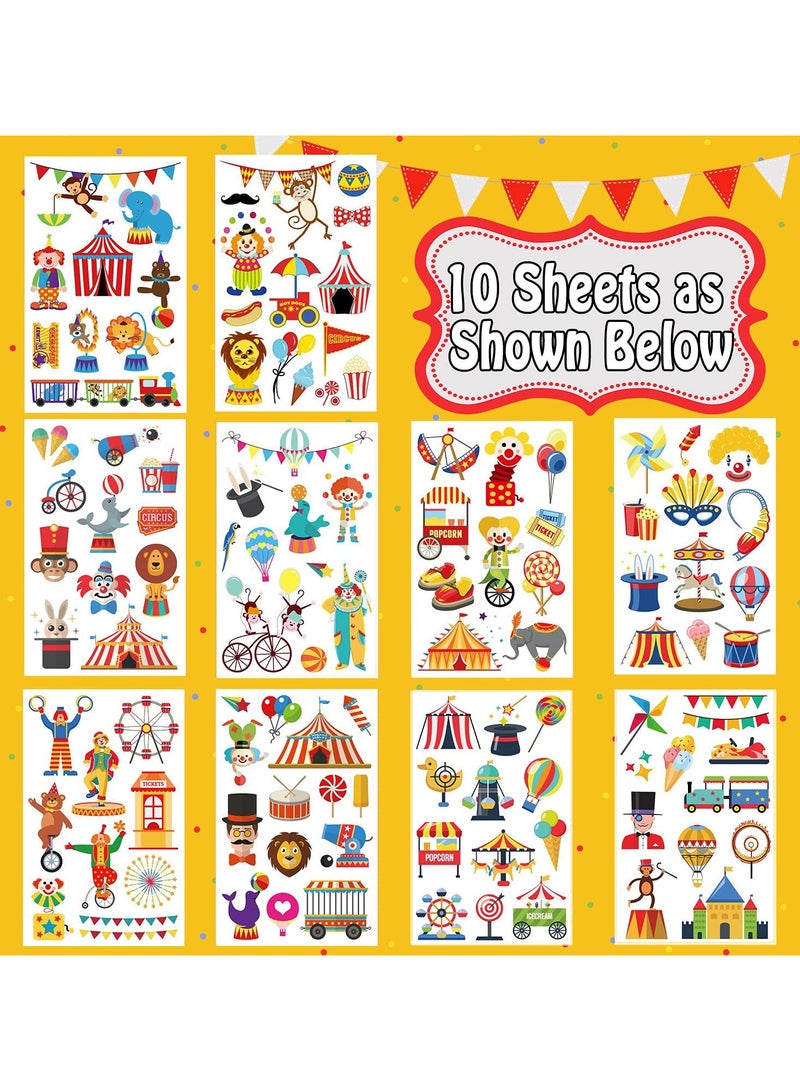 قوس قزح أورينبو 10 أوراق ديكورات حفلات بطابع السيرك الكرنفالي، 115 نمطًا من وشم السيرك الكرنفالي المؤقت للأطفال، لوازم الحفلات، هدايا، ملصقات وشم السيرك الملونة لحفلات الكرنفال، ألعاب - Image 2