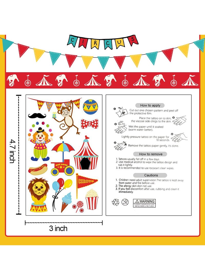 قوس قزح أورينبو 10 أوراق ديكورات حفلات بطابع السيرك الكرنفالي، 115 نمطًا من وشم السيرك الكرنفالي المؤقت للأطفال، لوازم الحفلات، هدايا، ملصقات وشم السيرك الملونة لحفلات الكرنفال، ألعاب - Image 5