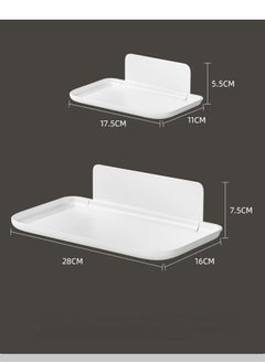 HaHaHai 2 Pieces Adhesive Floating Shelves Set, Small Shelf(30x12x1.6cm), Big Shelf(50x12x1.6cm), Bathroom Wall Organizer, Wall Storage Rack for Bathroom, Kitchen, Bedroom, White  - Image 2