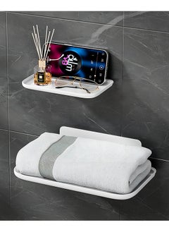 HaHaHai 2 Pieces Adhesive Floating Shelves Set, Small Shelf(30x12x1.6cm), Big Shelf(50x12x1.6cm), Bathroom Wall Organizer, Wall Storage Rack for Bathroom, Kitchen, Bedroom, White  - Image 1