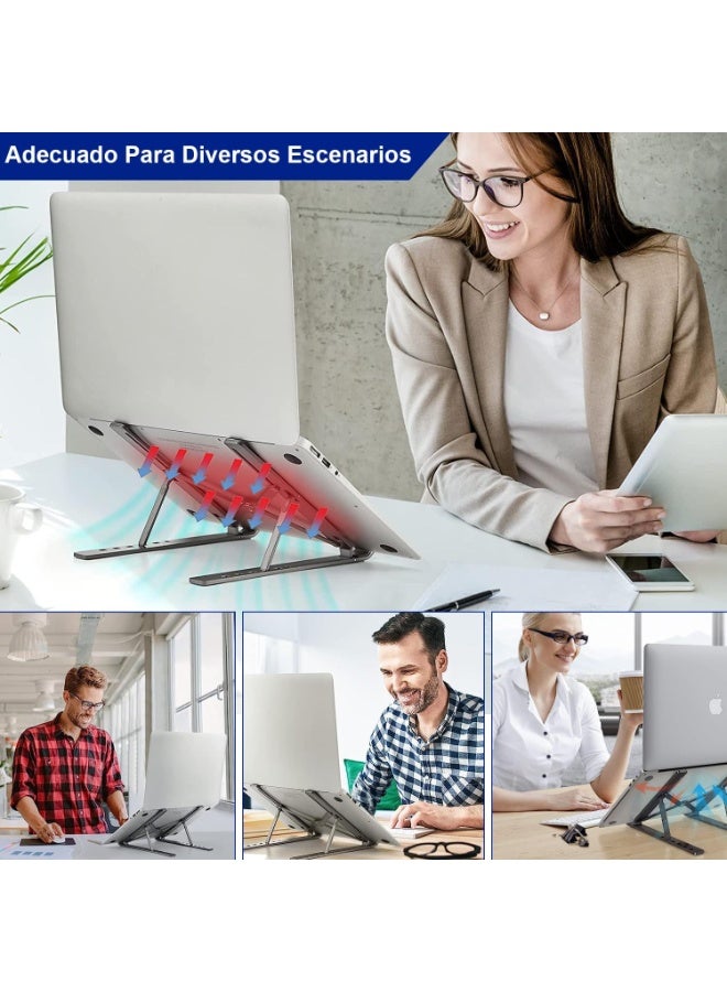 Laptop Stand/ Holder- Adjustable Aluminum Alloy Foldable Laptop Stand - Portable Aluminum Alloy Laptop Stand -  Portable Laptop Stand Foldable Aluminum Alloy Laptop Riser -  Aluminum Laptop Stand - Adjustable Height - Anti Slip & Sturdy with silicone pads - Compatible With 10 To 15.6 Inches Laptops - Image 3