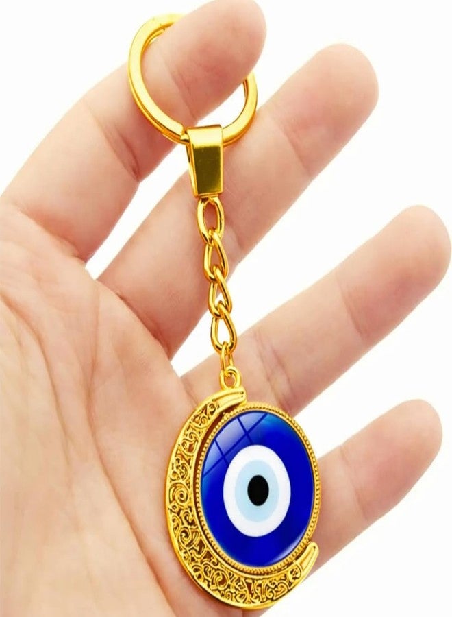 KIRINVEDA Rotating Evil Eye Keychain | Gold Crescent Moon Design with Blue Turkish Eye | Protective Charm for Car Keys, Home Keys & Bag Accessory - Image 2