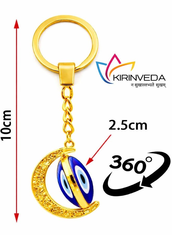 KIRINVEDA Rotating Evil Eye Keychain | Gold Crescent Moon Design with Blue Turkish Eye | Protective Charm for Car Keys, Home Keys & Bag Accessory - Image 4