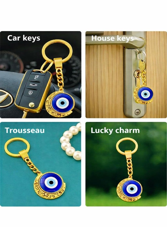 KIRINVEDA Rotating Evil Eye Keychain | Gold Crescent Moon Design with Blue Turkish Eye | Protective Charm for Car Keys, Home Keys & Bag Accessory - Image 3