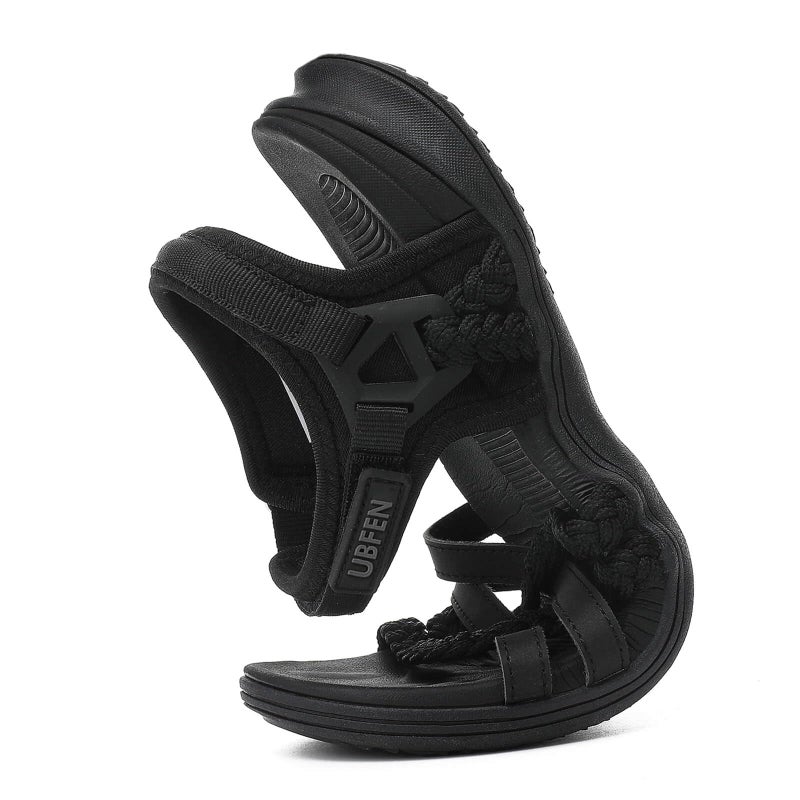 UBFEN Womens Hiking Comfort Sport Sandals Beach Vacation Camping Casual Sport Sandals with Adjustable Straps and Arch Support Size US 8 Black - Image 3