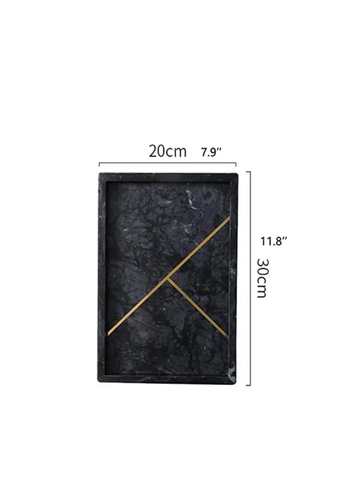 1Chase 1CHASE Rectangular Marble Stone Tray with gold pattern, Decorative Tray for Counter, Cosmetics Jewellery Tray, Kitchen Organizer, Coffee Table Tray,Dresser organizer, Trinket Tray (Black)