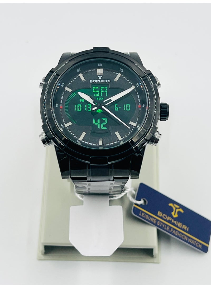 Bophieri Black chain strap Dual dial (Analog/digital) Men's watch - Image 1
