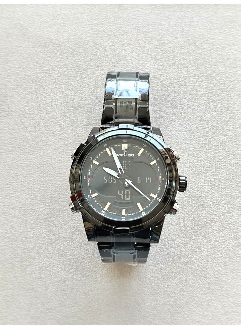 Bophieri Black chain strap Dual dial (Analog/digital) Men's watch - Image 4