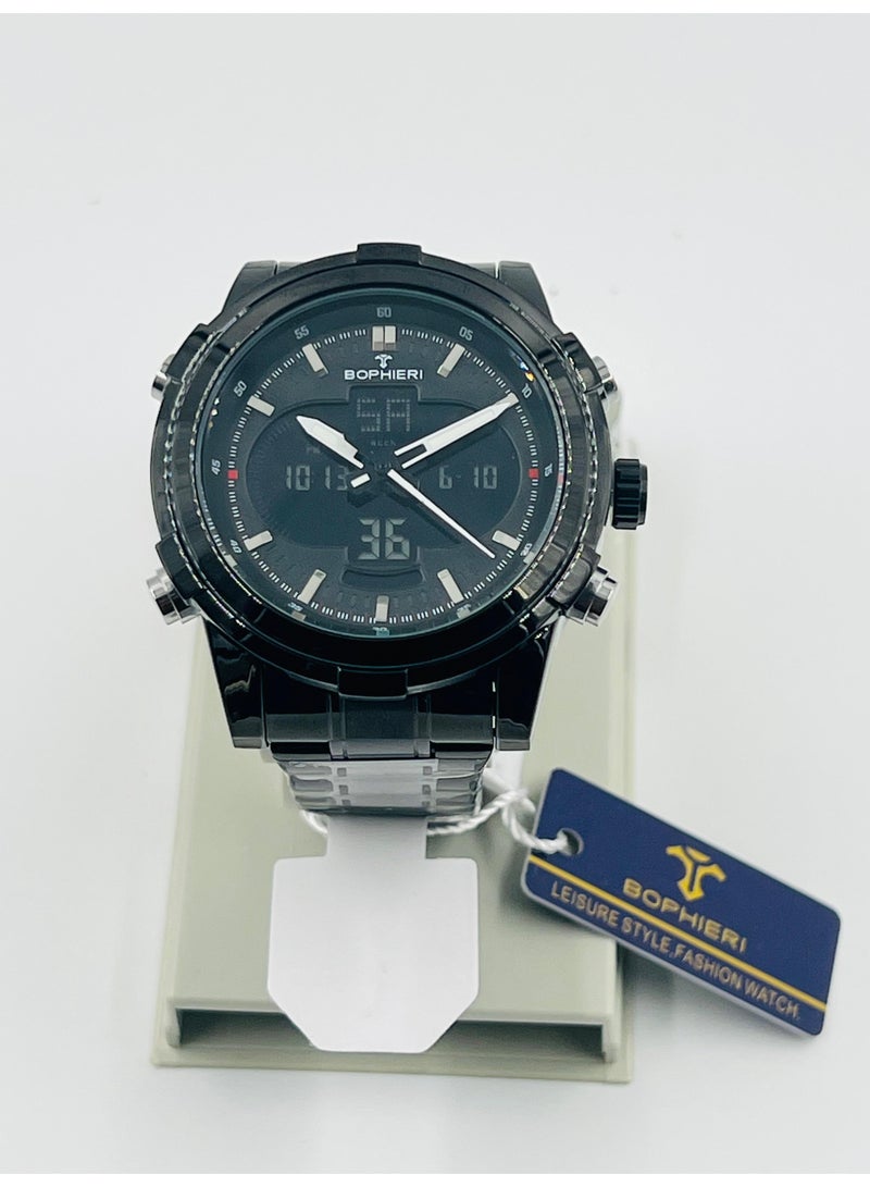 Bophieri Black chain strap Dual dial (Analog/digital) Men's watch - Image 3