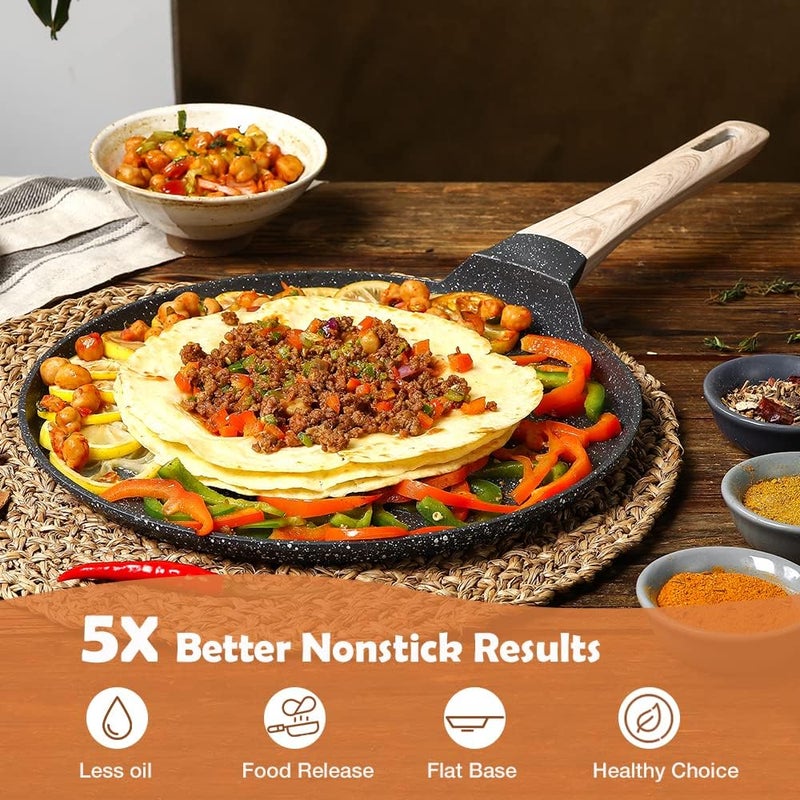 CAROTE Non Stick Set Combo, Nonstick Cookware Set, Induction&Gas Pan Set, Kitchen Set for Home, Cooking Set of 3 (24CM/1.6L Granite Frying Pan+28CM Dosa Tawa+28CM/3.8L Kadai) - Image 3