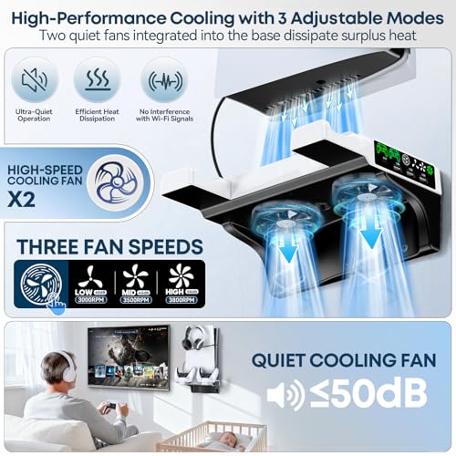 Kosker PS5 Wall Mount Kit with Cooling Fan & Controller Charging Station, PS5 Floating Shelf for PS5/Slim/Pro Disc & Digital Console, Mountable Behind PC Monitor for PS5 Accessories, Sega Genesis Consoles - Image 3