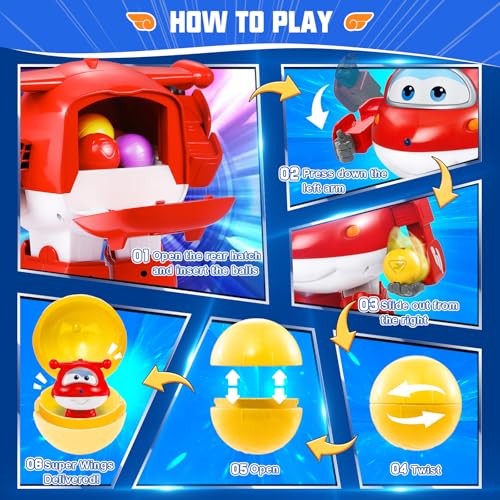 Super Wings Toy Vending Machine for Kids Mini Gashapon Gumball Machine with Colorful Balls Role Dolls DIY Stickers Cause and Effect Toys for Boys Girls Jett Lucky Ball Mixer - Image 5