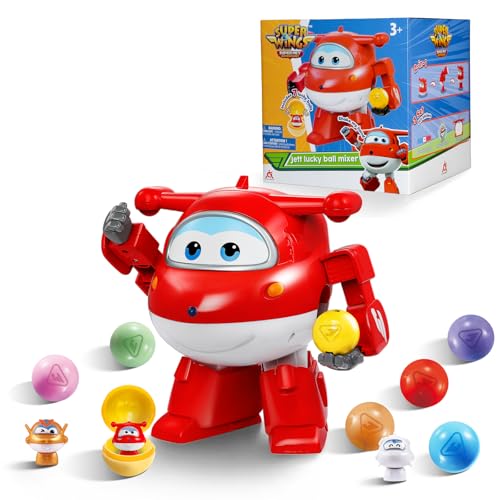 Super Wings Toy Vending Machine for Kids Mini Gashapon Gumball Machine with Colorful Balls Role Dolls DIY Stickers Cause and Effect Toys for Boys Girls Jett Lucky Ball Mixer - Image 1