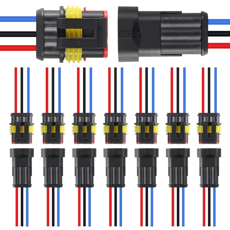 8Pair 3Pin Connector Waterproof Electrical 3 Pin Plug Auto Electrical Wire Connectors Quick Disconnect Automotive Connectors Marine for Car Truck Boat Automotive Replacement Ignition Plug Connectors