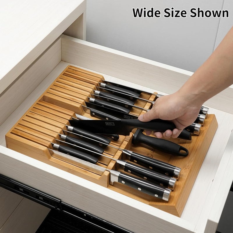 Utoplike In-drawer Knife Block Bamboo Kitchen Knives Drawer Organizer - Holds Up to 16 Knives & 1 Sharpening Steel - Image 2