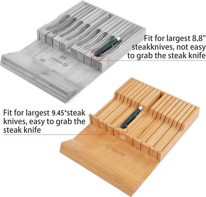 Utoplike In-drawer Knife Block Bamboo Kitchen Knives Drawer Organizer - Holds Up to 16 Knives & 1 Sharpening Steel - Image 5