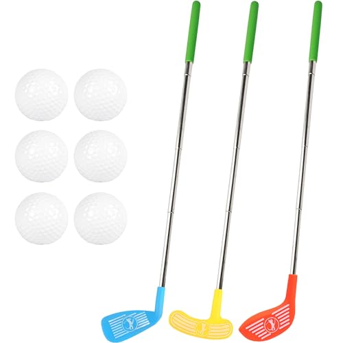 Spaluck 9 Pcs Kids Plastic Mini Golf Set Include 3 Scalable Golf Clubs and 6 Balls for Toddlers Outdoor Indoor Birthday Christmas Party Gifts 3 Colors - Image 1