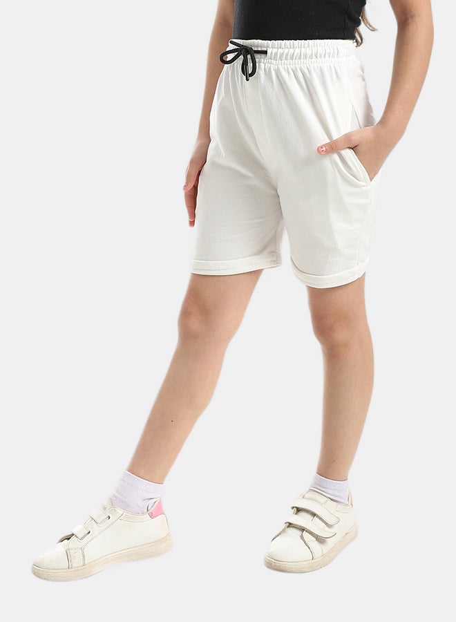Andora White Short With Elastic Waist And Drawstrings_White - Image 3