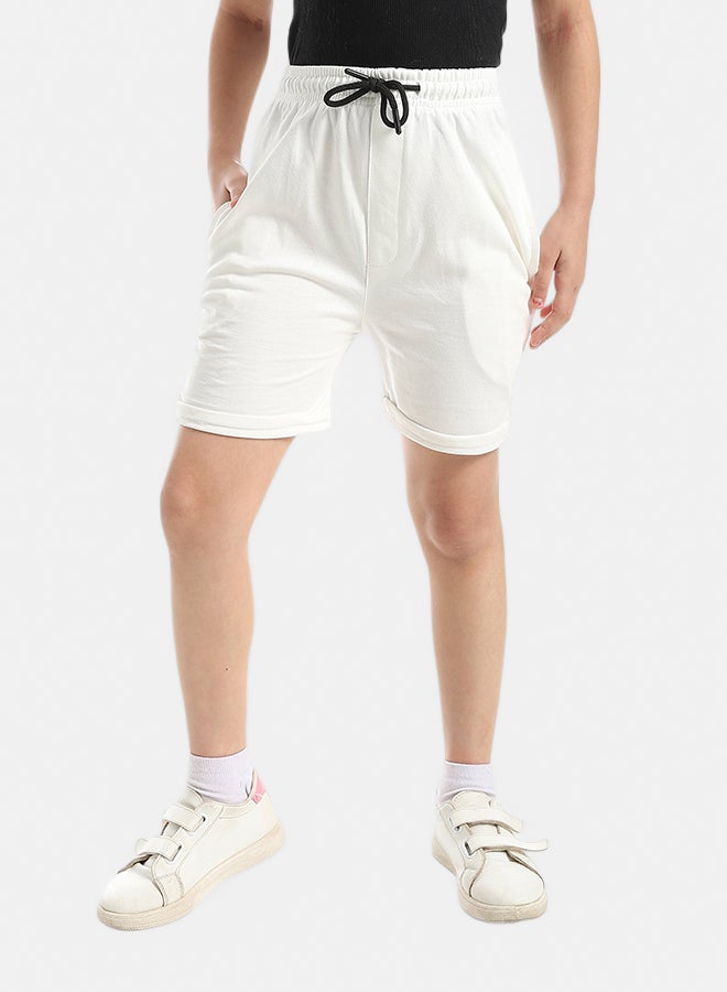 Andora White Short With Elastic Waist And Drawstrings_White - Image 2