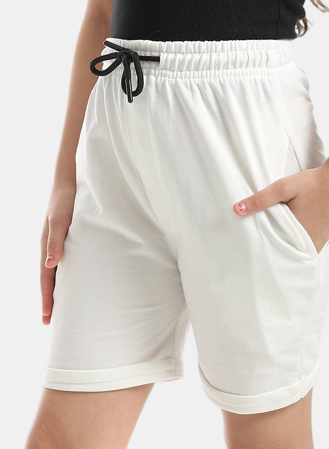 Andora White Short With Elastic Waist And Drawstrings_White - Image 1