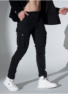 Hubberholme بنطلون كارجو رجالي أسود بقصّة Slim Fit  - Image 3