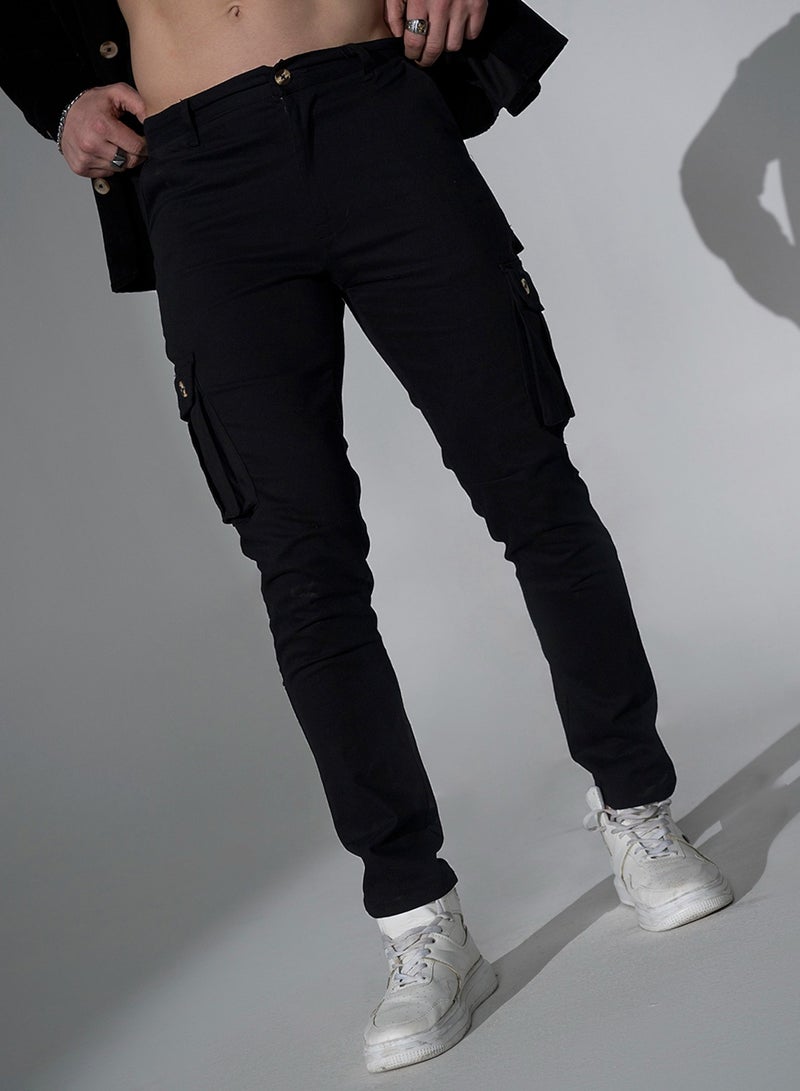 Hubberholme بنطلون كارجو رجالي أسود بقصّة Slim Fit  - Image 1