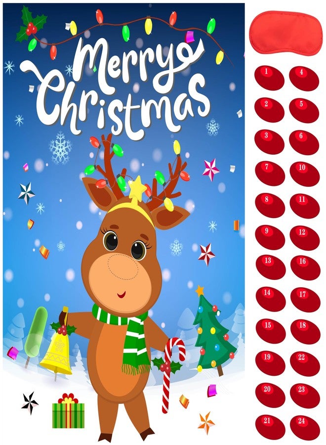 HRENCY Pin The Nose On The Reindeer Christmas Party Games for Kids Xmas Activities Holiday Party Game with 24PCS Nose Stickers Pin The Tail Christmas Party Favors Supplies for Adults - Image 1