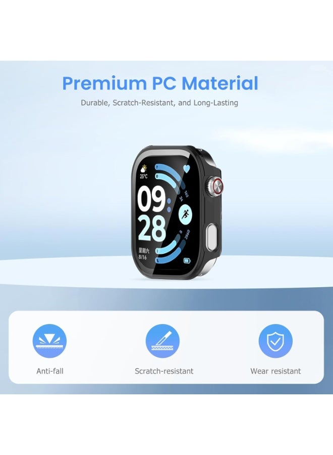 كيس مع حامي شاشة زجاجي مقلص متوافق مع Redmi Watch 6 (2025 صدر) ، غطاء كامل لحماية حاجات الكمبيوتر الشخصي الصلبة غطاء الوجه لـ Redmi Watch 6 (أسود) - Image 2