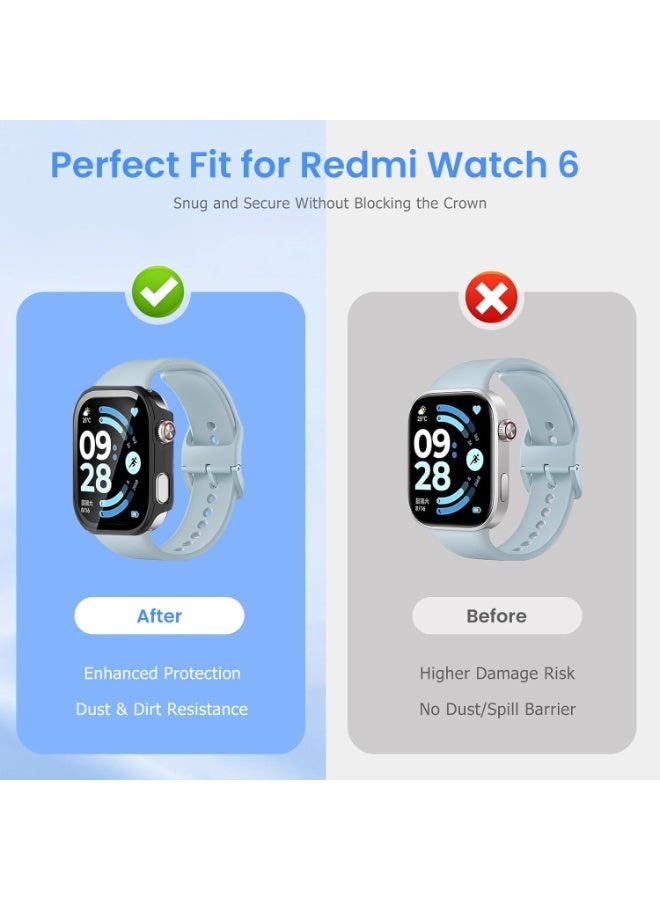 كيس مع حامي شاشة زجاجي مقلص متوافق مع Redmi Watch 6 (2025 صدر) ، غطاء كامل لحماية حاجات الكمبيوتر الشخصي الصلبة غطاء الوجه لـ Redmi Watch 6 (أسود) - Image 3
