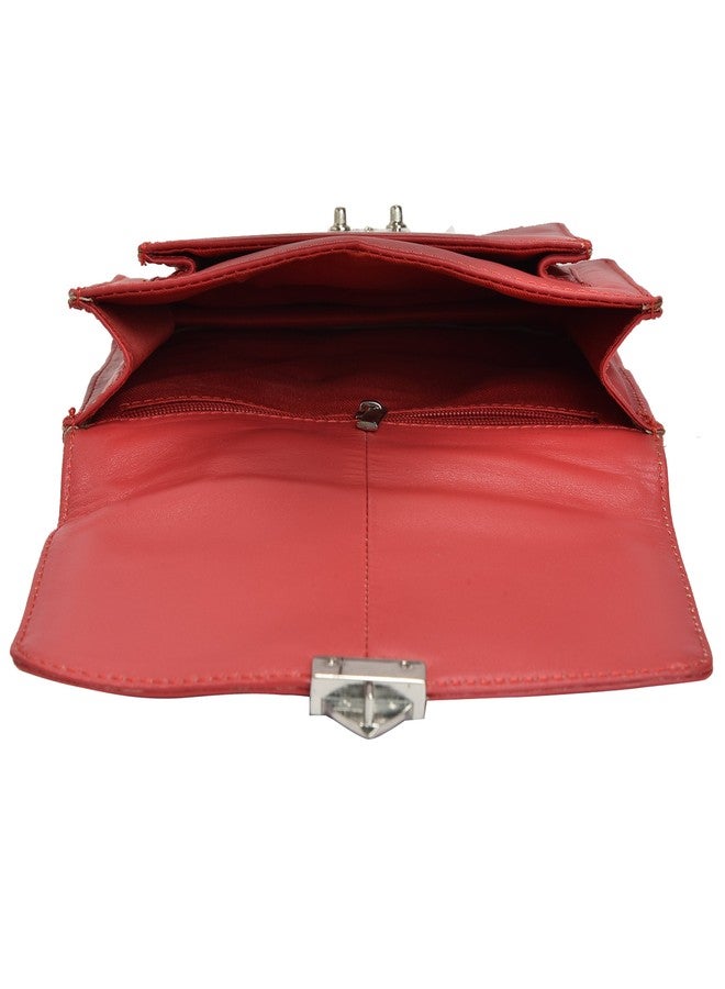 MANDAVA Genuine Leather Women's Mini Satchel Bag Side Bag Sling Shoulder Bag Ladies Handbag (Red) - Image 4