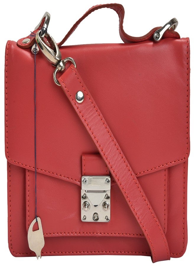 MANDAVA Genuine Leather Women's Mini Satchel Bag Side Bag Sling Shoulder Bag Ladies Handbag (Red) - Image 1
