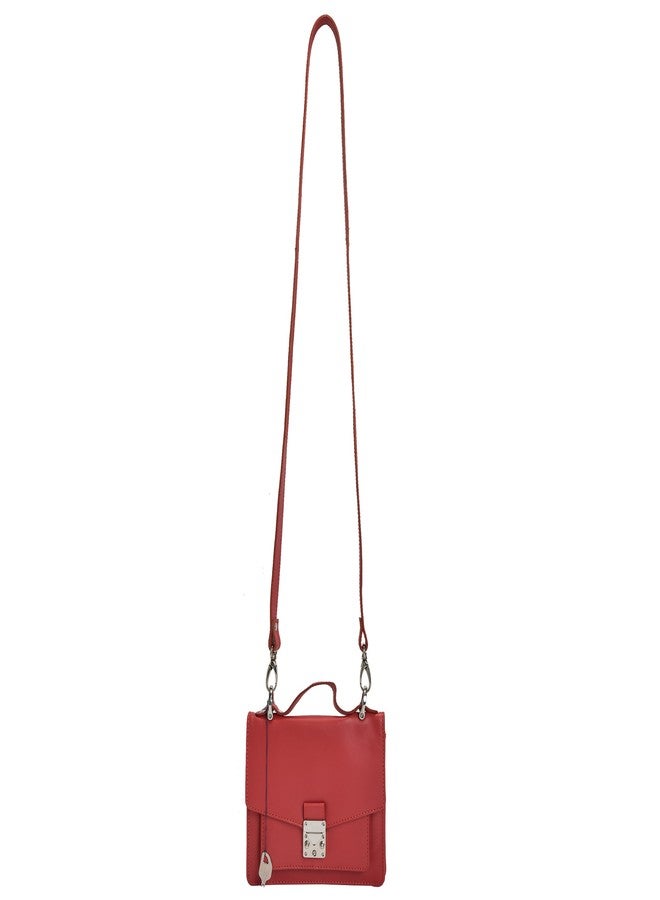 MANDAVA Genuine Leather Women's Mini Satchel Bag Side Bag Sling Shoulder Bag Ladies Handbag (Red) - Image 2