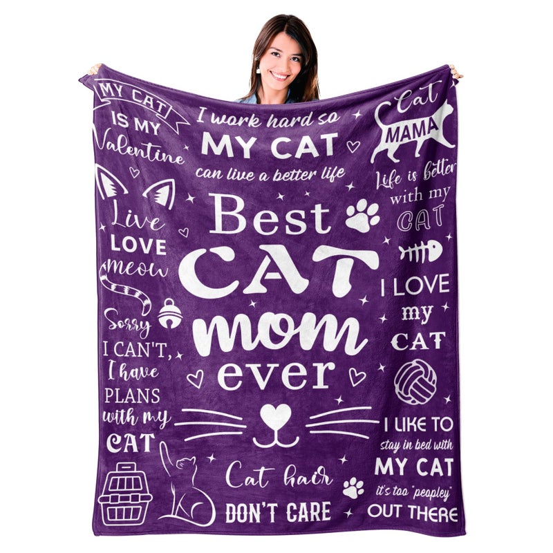 Mosslink Cat Mom Blanket 60x50 Cat Lover Gifts for Women Cat Gifts for Cat Lovers Cat Mom Gifts for Women Birthday Best Cat Mom Ever Blankets Christmas Mothers Day Cat Gifts for Cat Mom