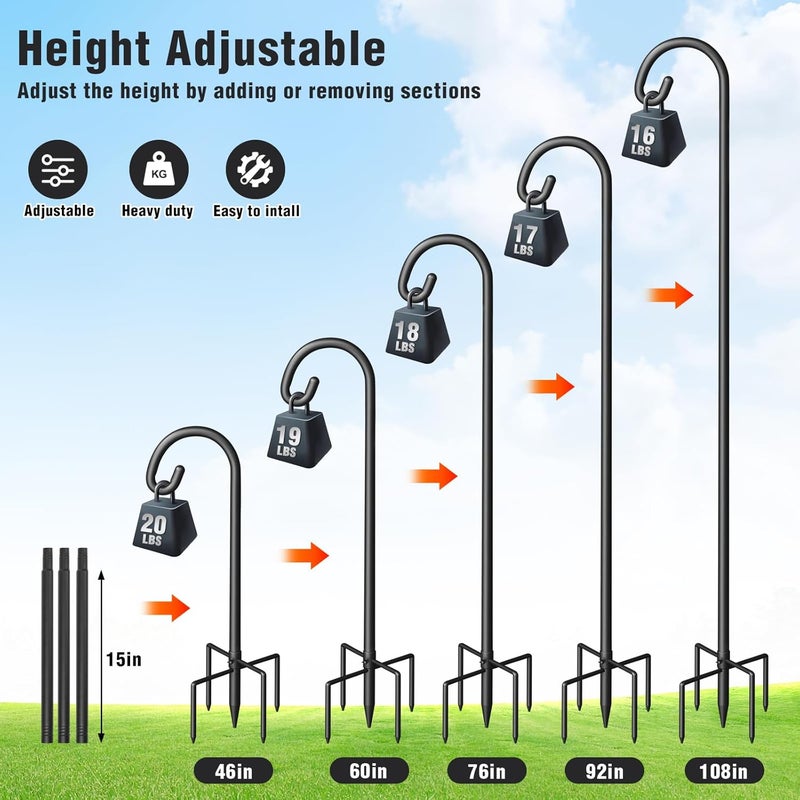 Surprizo Shepherd Hook for Outdoor, Heavy Duty Bird Feeder Pole with 5 Prong Base, Adjustable Height Bird Feeder Stand Ideal for Hanging Bird Feeders, Plant, and Garden Decorations - Image 2